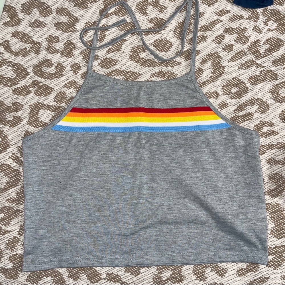 Shein Gray Rainbow Crop Halter Top
